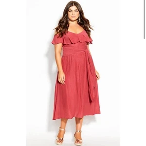 NWT City Chic Romantic Tie Midi Dress - raspberry pink Size 20 - Picture 1 of 7