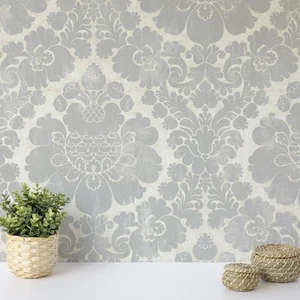 Wallpaper Traditional Grey Damask Wallquest Caspia Metallic Effect Feature Wall - Picture 1 of 5