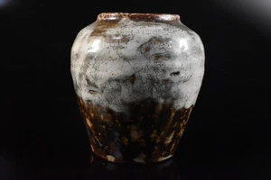 F7673: Japanese Old Seto-ware Brown glaze Shapely FLOWER VASE Ikebana - Picture 1 of 6