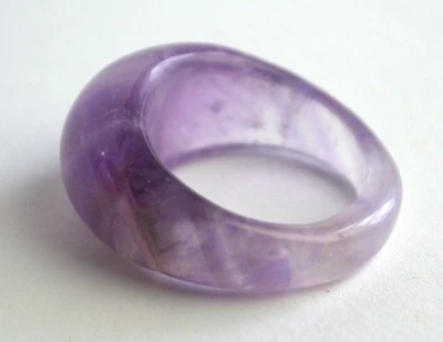 Amethyst ring Carved stone unisex rings Buffed top ring Handmade stone ring band - Image 1 of 4