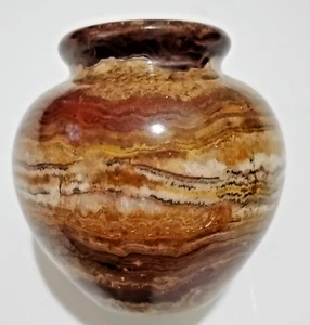 Vintage kleine Vase geschnitzt aus einem Stück natürlichem Onyx glatte polierte Oberfläche 3" - Bild 1 von 4