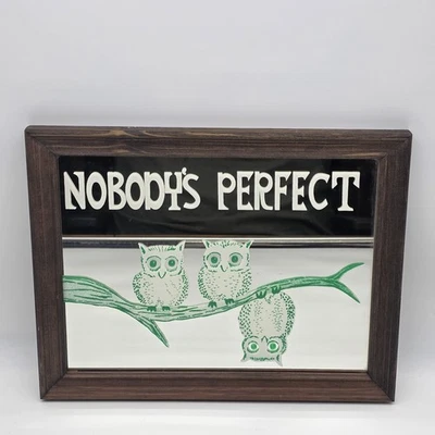 Винтажный 1970-е Nobody's Perfect сова зеркало MCM зеленый и белый - Изображение 1 из 4