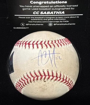 CC Sabathia Signed Auto Ball Game Used Baseball Fanatics Holo Coa NY Yankees - Image 1 of 4