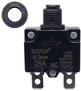 Disyuntor térmico KUOYUH 26A serie 88 125/250VAC 32VDC (26 amperios) - Imagen 1 de 5