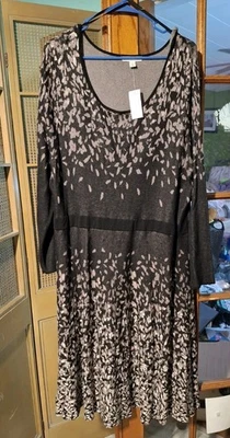 Vestido Dressbarn Negro y Topo Estampado Cuello Redondo Rayón Manga Larga Tejido 3X Nuevo con Etiquetas Foto 1 de 4