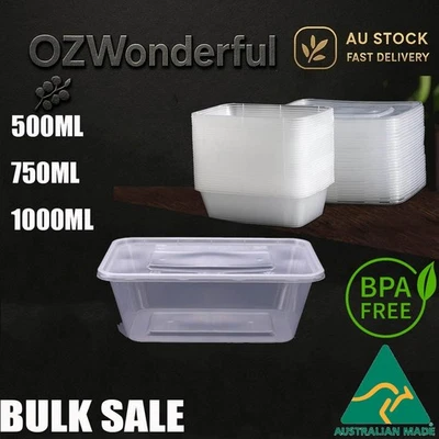 Take away Food Containers Takeaway Food Plastic Lids Bulk 500/750/1000ml AU Made - image 1 of 4