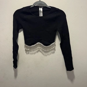 ZARA Woman schwarzes Stricktop mit Perlen Größe Xtra Small - Bild 1 von 7