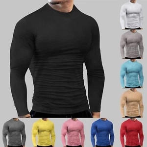 Men's Fitness Sports Quick Drying Tops Slim Fit Long Sleeve T Shirt Solid Blouse - Picture 1 of 54