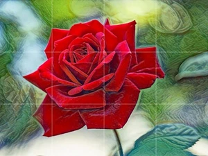 Panel de cerámica de mosaico de una flor de rosa roja pintura salpicadero azulejos mosaico floral - Imagen 1 de 2