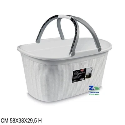 STEFANPLAST CESTA PORTABIANCHERIA ELEGANCE BIANCA PLASTICA EFFETTO RATTAN CON MANICI