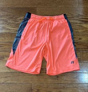 Boys Shorts Russell XL 14-16 Neon Orange Gray Youth Elastic Waist Athletic Wear - Picture 1 of 5