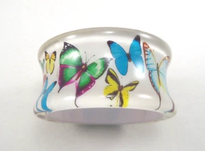VTG Bangle Bracelet Acrylic Lucite with Colorful Butterflies 1 -1/2” Wide - Picture 1 of 13