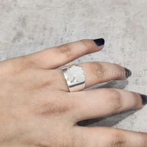 NATURAL FIRE RAINBOW MOONSTONE 925 STERLING SILVER WIDE BAND DESIGNER HUGE RING - Picture 1 of 4