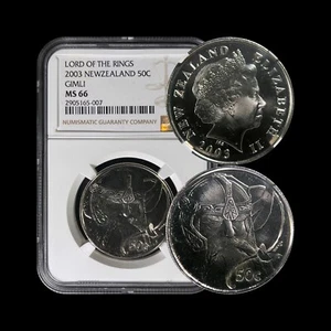 NEW ZEALAND. 2003, 50 Cents - NGC MS66 - Top Pop 🥇 Lord of the Rings, Gimli - Picture 1 of 5