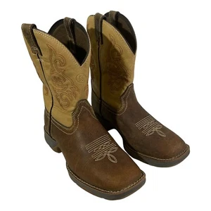 Tony Lama Youth Boots Brown Suede with size 3 D Square Toe - Picture 1 of 7
