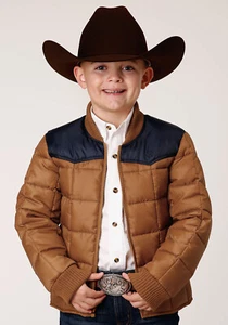 Roper Boys Kids Brown Polyester Quilted Poly-Filled Jacket - Picture 1 of 4