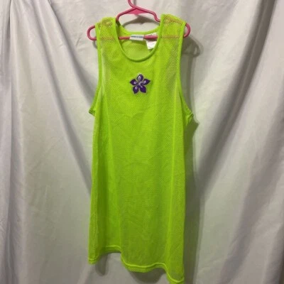 Sand N Sun Girls Cover Up Dress Green Purple Floral Mesh Scoop Sleeveless 14/16 - Image 1 of 4