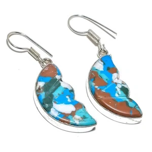 Xmas Mosaic Balloon Turquoise Gemstone 925 Sterling Silver Earring 1.7" w441 - Picture 1 of 7