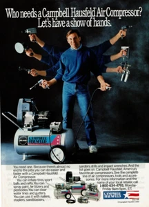 Anuncio impreso vintage 1990 Who needs a Campbell Hausfeld compresor de aire a mano alzada - Imagen 1 de 2
