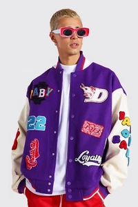 Dababy x BoohooMAN Oversized Loyalty Varsity Purple Bomber Jacket Men's XL NWT - Picture 1 of 24
