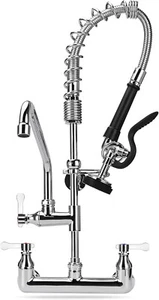 Commercial Sink Faucet Wall Mount w Sprayer 8” Center 25” Height 12” spout, 1778 - Picture 1 of 8