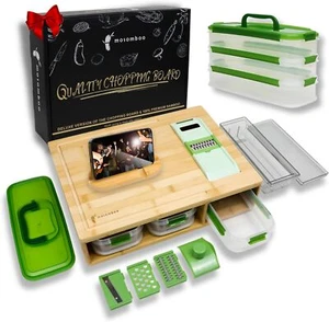 Bamboo Cutting Board with Containers, Large Smart 16.9"L x 12.5"W, Neutral - Picture 1 of 9