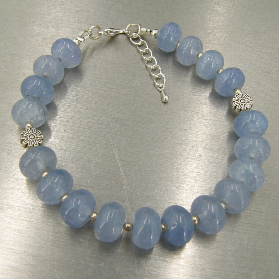 BAILYSBEADS edles designer Aquamarin-Armband Armkettchen Bracelet 21cm Br05 - Bild 1 von 2