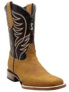 Men Genuine Leather Silverton Western Square Toe Honey Boots Quality Handcrafted - Picture 1 of 4