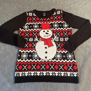 Rue 21 snowman fair isle black red crew long sweater youth XL - Picture 1 of 7