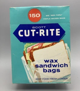 Vintage NOS Lebensmittelgeschäft Scott Cut Rite Wachs Sandwich Taschen 60er Box mit 150 Requisiten - Bild 1 von 6