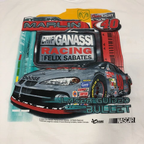 Sterling Marlin #40 Chip Ganassi 2XL White T-Shirt 2003 NASCAR Teal Red Cover