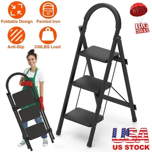 3 Step Ladder Heavy Duty Foldable Anti-Slip Step Stool with Safety Lock 330lbs - Picture 1 of 15