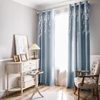 Melodieux Flower Embroidery Linen Blackout Blue Curtains for Living Room Bedr...
