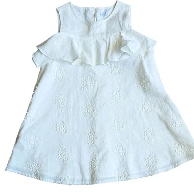 Mayoral White Linen Dress Girls 10 Ruffle Summer Cotton Embroidered Swing Shift - Image 1 of 4