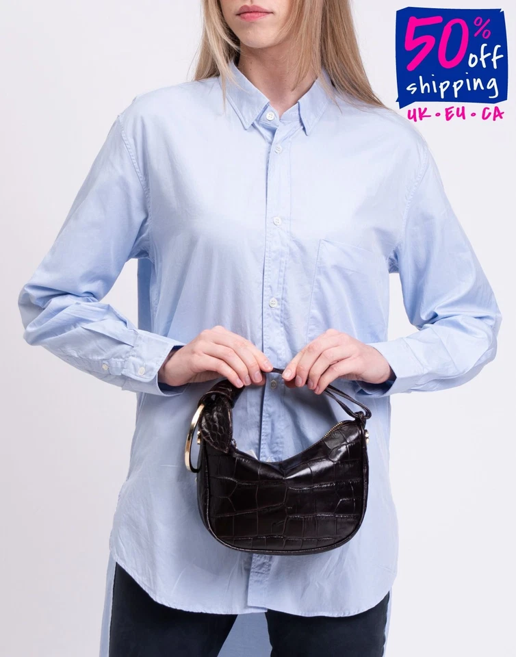 RRP€320 BORBONESE Leather Hobo Bag Logo Croc Embossed Ring Detail Zipped - Image 1 of 4