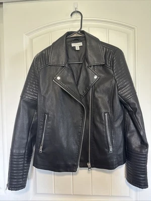 Top Shop Imitación Cuero Negro Motociclista Chaqueta Para Mujer US 6 Acentos Plateados Foto 1 de 4