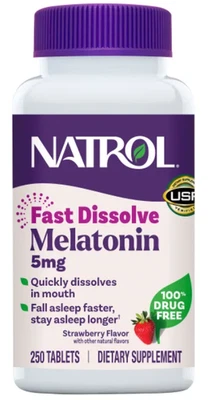 Natrol Melatonina 5 mg Comprimidos de Disolución Rápida, 250 Comprimidos Foto 1 de 4