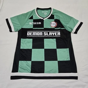 Gr. LARGE Demon Slayer Tanjiro Fußball Trikot Kariertes Shirt Boxlunch Grün/Schwarz - Bild 1 von 11