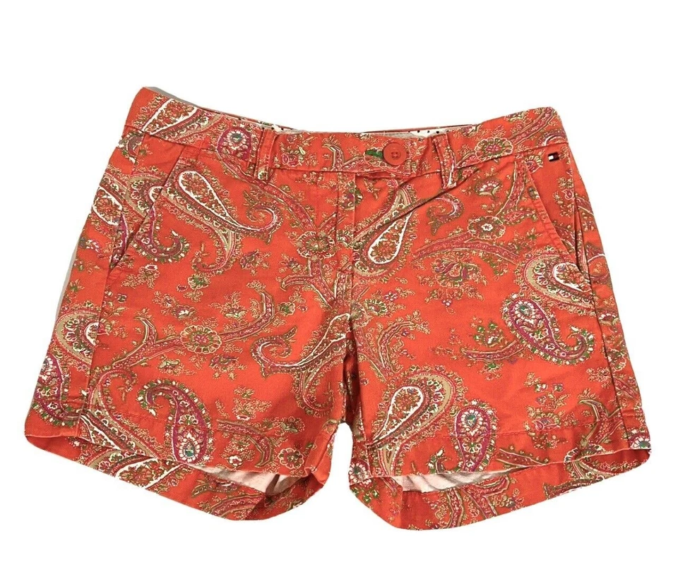 Tommy Hilfiger Mujer Pantalones Cortos de Algodón Cachemira Talla 2 Naranja Verde Blanco Informal Foto 1 de 4