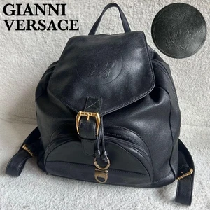 Gianni Versace All Leather Medusa Drawstring Backpack in Black - Picture 1 of 24
