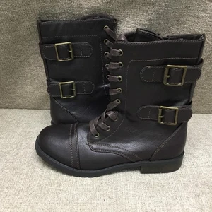 Metro Games Stiefel Damengröße 7,5 braun Combat Schnürung seitlicher Reißverschluss Schnalle Stollensohle - Bild 1 von 11