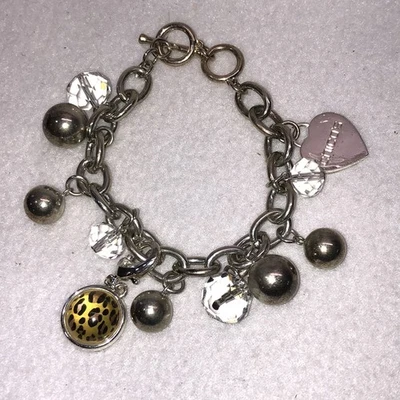 Chicos Tono Plata Dije Pulsera Cuentas Cristal Bola Cuelga Palanca Corazón Dije Foto 1 de 4