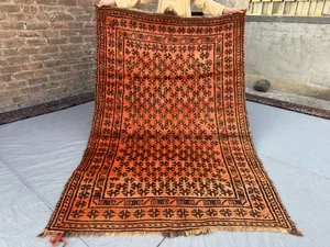 Vintage Afghan Hand Knotted Tribal Wool Rug Orange Geometric Rare Nomadic Rug - Picture 1 of 10