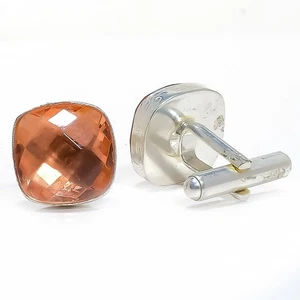 Morganite Quartz Silver Plated Jewelry Cufflink Mens 320 T777 W28864 F6910 - Picture 1 of 5