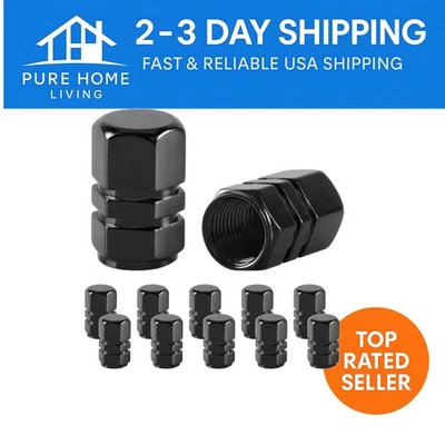Set of 12 Black Aluminum Tire Valve Stem Caps for Cars & Bikes - Universal Fit - Image 1 of 4