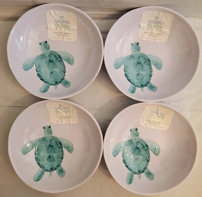 "Cuencos de 4 quilates Sigrid Olsen sopa de cereales tortuga marina 7"" melamina verde azulado náutico costero" Foto 1 de 4