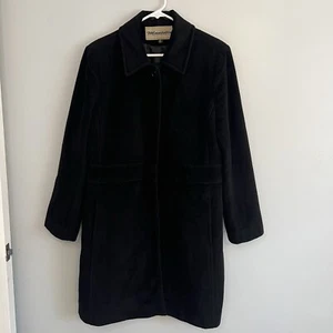 Mantello Womens Wool Angora Blend Pea Coat Dress Coat Jacket Black Sz 10 Classic - Picture 1 of 13