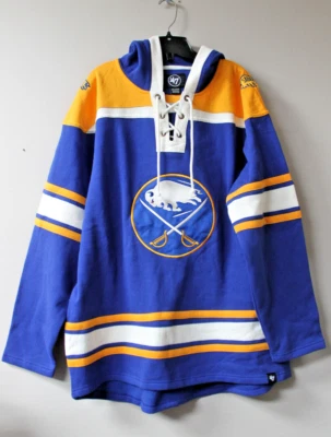New NHL Buffalo Sabres old time jersey style mid weight cotton hoodie women L - Image 1 of 4