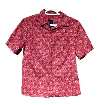 Blusa Charter Club Golf Damas Abotonada Manga Corta Roja Ditsy Floral Talla 6 Foto 1 de 4