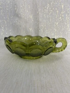 Vintage Fostoria  Coin Glass Emerald Green Handle Nappy / Candy / Nut Dish - Picture 1 of 10